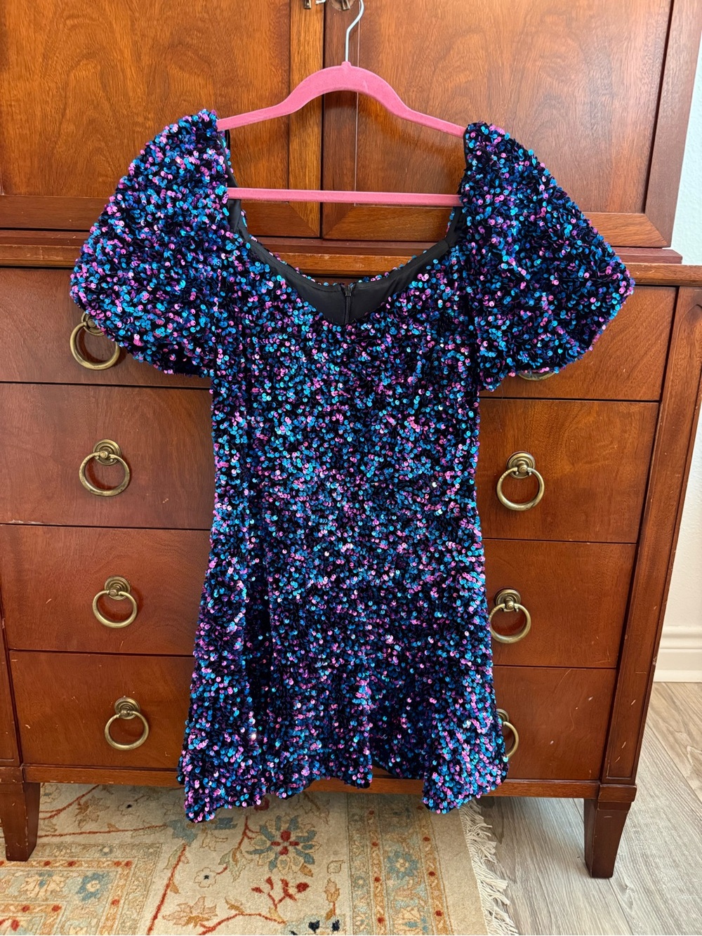 Zara Black Sequin Mini Dress with Blue & Pink Accents